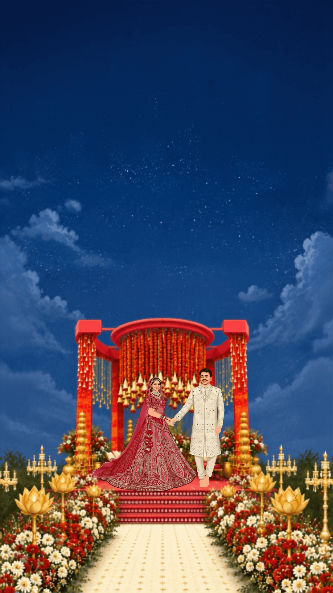 Royal mandap under a starry night sky