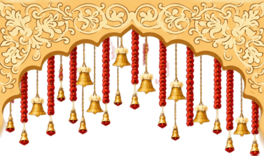 Gold arch with hanging marigold bells